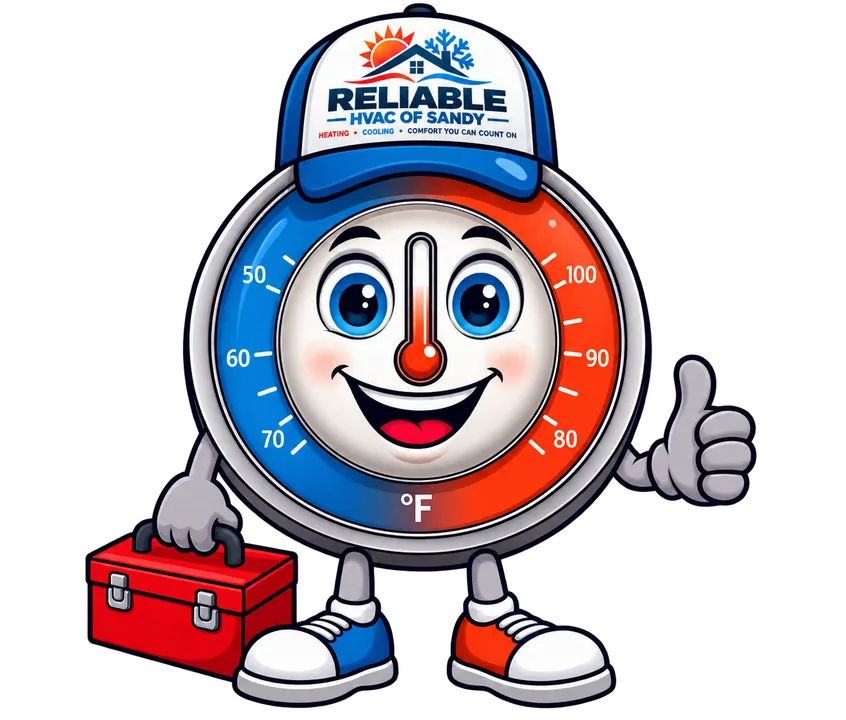 Reliable HVAC of Sandy thermometer mascot giving a thumbs up