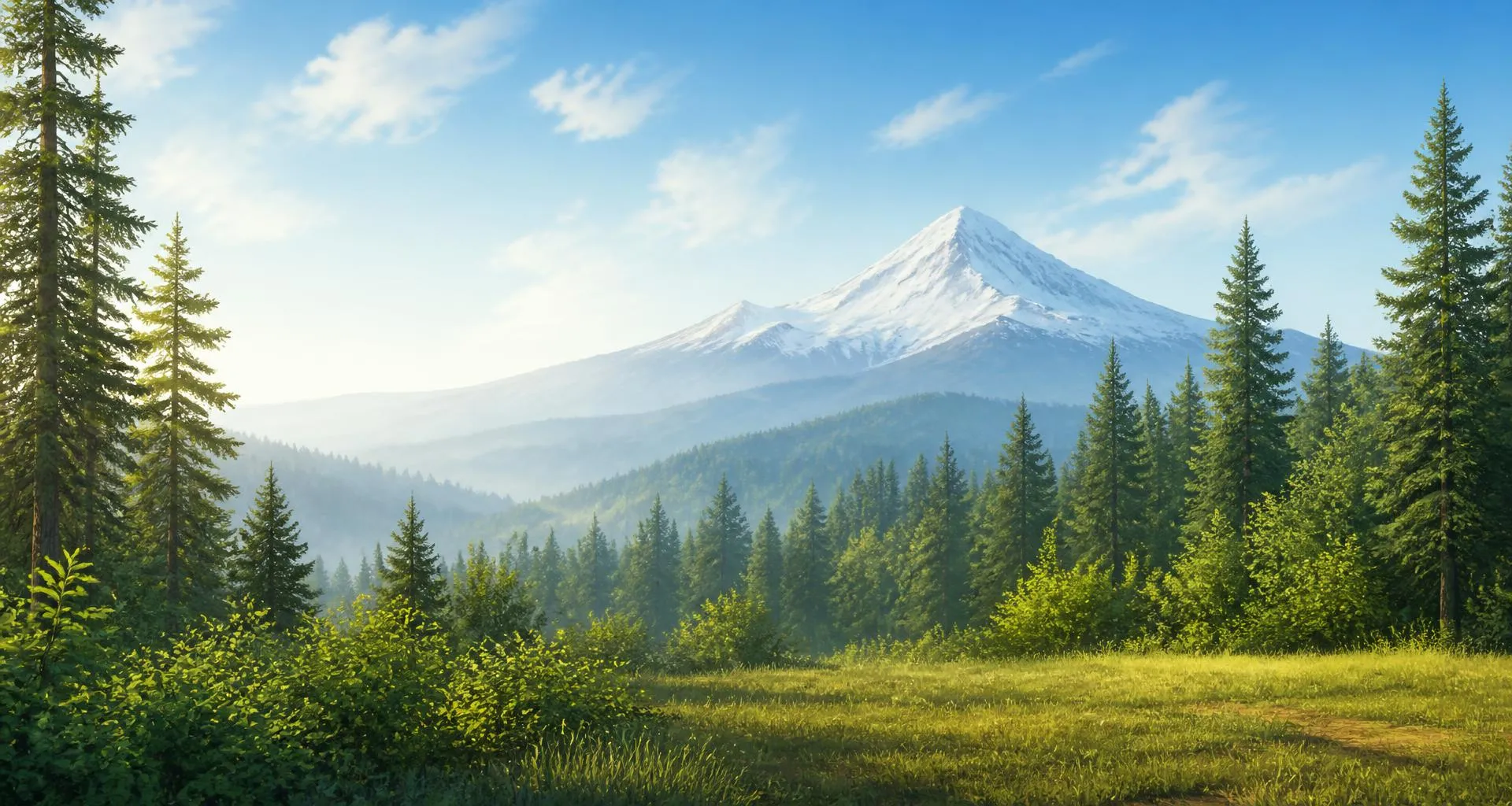 Mount Hood rising above the evergreen forests near Sandy, Oregon